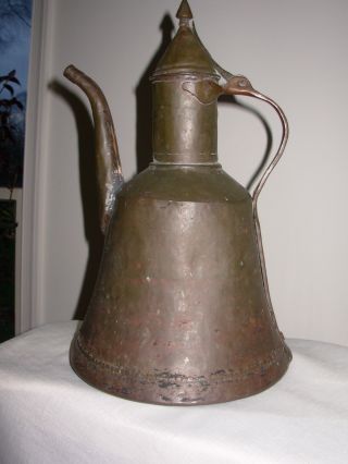 Huge Old Antique Copper Kettle Pitcher Dovetailed Tooled Handle Holds 4 Liters photo
