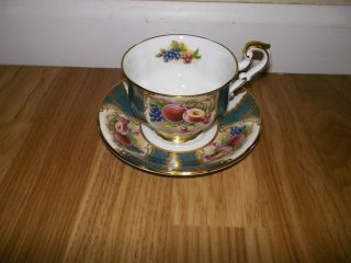 Paragon Tea Cup And Saucer Made In England Green With Fruit Pattern - Bone China photo