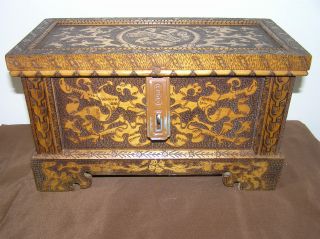 Old Hand Carved Wooden Box. photo