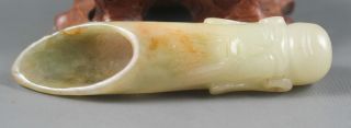 Old Chinese Hetian Jade Hand - Carved Tea Spoon,  Fine Carving,  No.  A487 photo