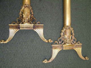 Pair Of Antique Bronze /brass Andirons With Flames / Claw Feet photo