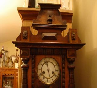 Antique German Dark Wall Clock Approximately 1890 Runs Well (c) photo