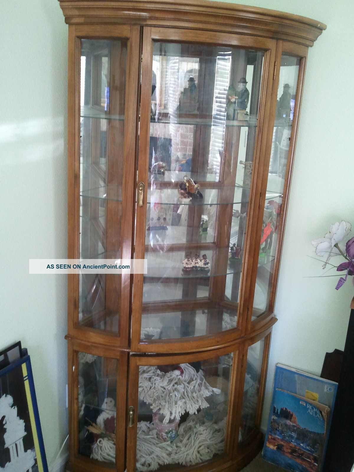 Solid Bowed Glass Corner Curio Cabinet Post-1950 photo