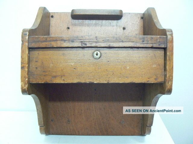 Small Antique Wall Mounted Oak 1 Drawer Telephone Handy Desk W/pencil Trough 1900-1950 photo