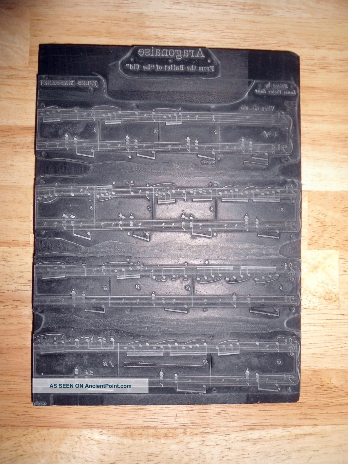 Vintage Block Printing Plate - St Louis Institute - Jules Massenet - 