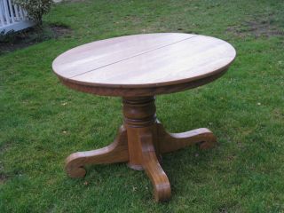 Stunning Antique 1930 ' S Solid Oak Dining Or Kitchen Pedestal Table photo