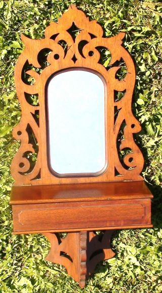 Early,  Antique,  Hand Made,  Wooden Key Box,  With Mirror.  W/ Writing,  Mid 1800 ' S photo