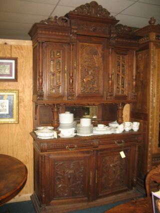 Large Antique Oak English Sideboard/buffet/server photo