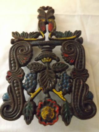 J Z H 1950 Cast Iron Trivet Wall Ornament Or Stove Top Spoon Rest - Grapes photo