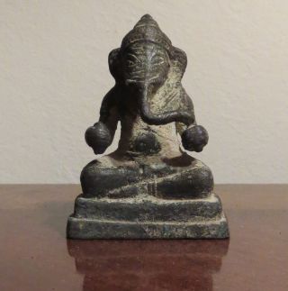 Antique Bronze Statue Of Khmer Sitting Ganesh From Cambodia photo