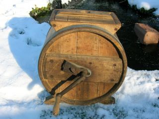 Antique Butter Churn Sm Wood Barrel Primitve Homestead Dairy Farm Tool Vintage photo