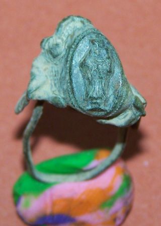 Roman Or Medieval Bronze Pilgrim Ring With Mary And Child In The Centre photo