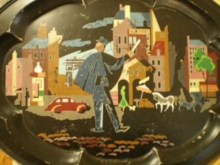 Vintage Mid Century Serving Tray Painted Paris Street Scene photo