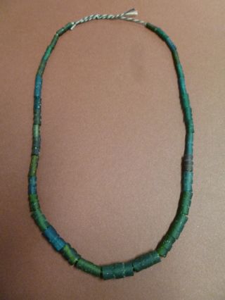 Ancient Roman Dark Green Glass Necklace,  Very Rare Large 10 - 18mm Size Beads photo