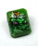 Antique Leo Popper Glass Button Green Rectangle W/ Silver Buttons photo 1