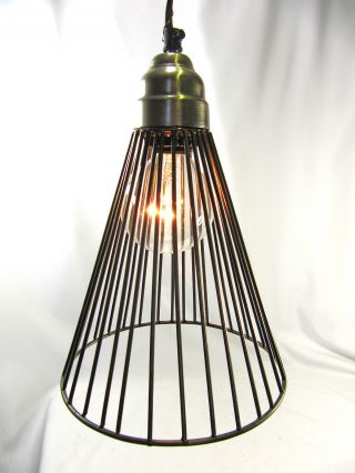 Hanging Pendant Light Chandelier Pewter Finish Wire Cage Design photo