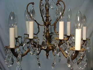 10 Light Brass Chandelier With Cut Glass Crystals photo