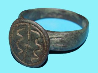 Andcient Greek Bronze Seal Ring Unusual Icon photo