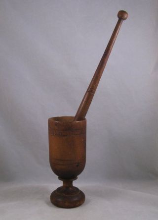 Antique Small Primitive Maple Turned Mortar And Pestle 19th Century Treen photo