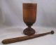 Antique Small Primitive Maple Turned Mortar And Pestle 19th Century Treen Primitives photo 1