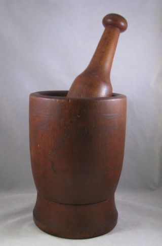 Antique Primitive Maple Mortar And Pestle With Red Paint 19th photo