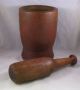 Antique Primitive Maple Mortar And Pestle With Red Paint 19th Primitives photo 1