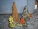 Vintage Inspired Hand Crafted Set Of 3 Moss Covered Christmas Trees & Snowman Primitives photo 1