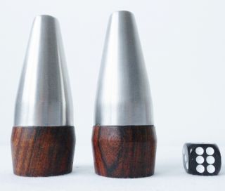 A Set Of Modernist 50s - 60s Salt & Pepper Shakers In Teak & Stainless Steel. photo