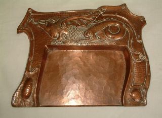 Antique English Arts & Crafts Copper Dragon Crumb Tray By Beldray photo
