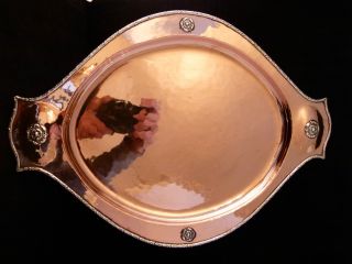 Stunning A E Jones Hand Planished Copper & Silver Arts And Crafts Tray. photo