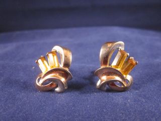 Vintage Mid Century Modern Sterling Silver Earrings Topaz Signed Unknown Artist photo