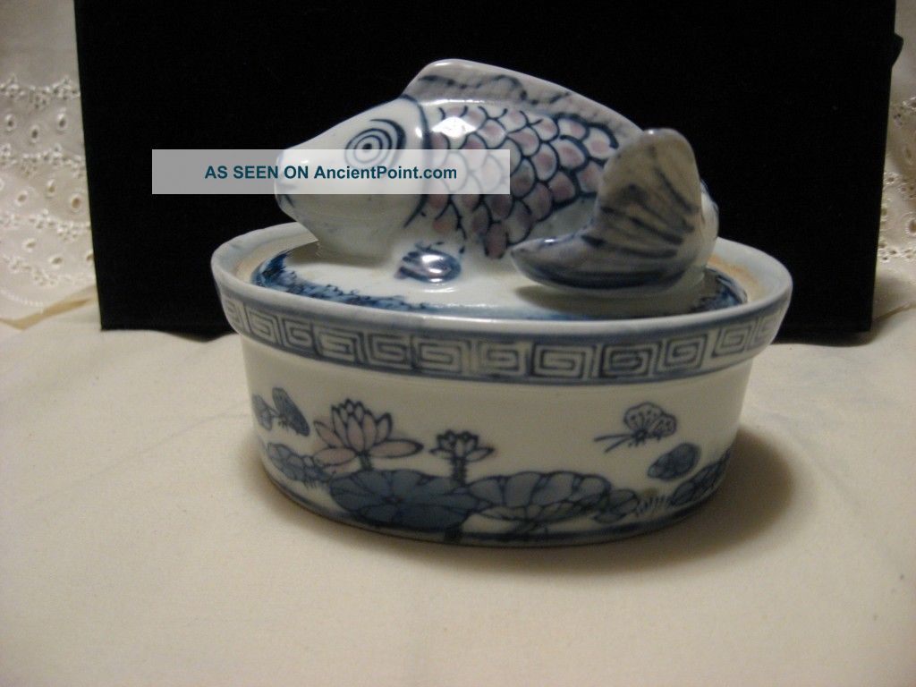 Asian Covered Rice Bowl - Hand Painted With Fish Lid Bowls photo
