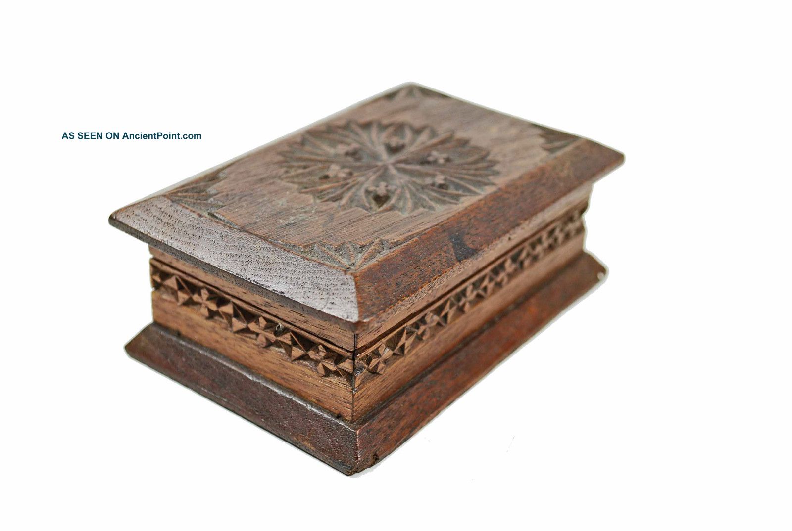 Antique Frisian Chip Carved Walnut Stamp Box.  Dutch. Boxes photo