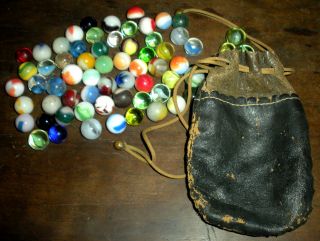 Early 1900s Antique / Vintage Primitive Bag Of Marbles Great Bag Vafo photo