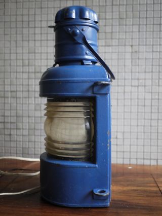 Blue Vintage Electric Railway Lantern Working,  Good Decorative Collectable Lamp photo