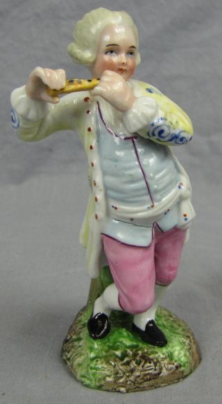 Antique Continental Porcelain Man Playing Fife Or Flute photo