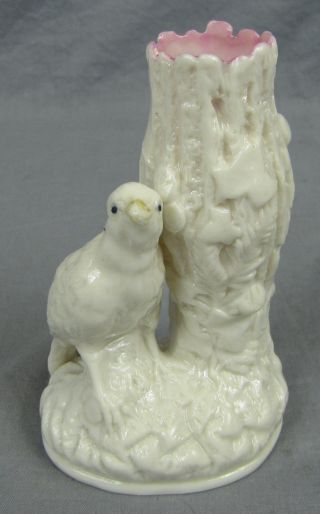 Antique Belleek Style Porcelain Spill Vase Tree Stump & Bird photo