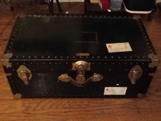 Vintage Antique Steamer Trunk Black With An Stamp photo