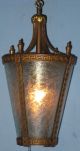 Antique Electric Tapering Hanging Lantern Ceiling Fixture Chicago 1900 Greek Key Chandeliers, Fixtures, Sconces photo 7