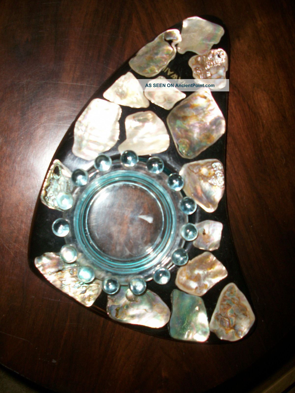 Large Retro Mid Century Boomerang 1960 ' S Lucite & Abalone Ashtray Mint Mid-Century Modernism photo