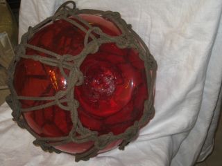 Antique Japanese Glass Fish Net Floats - Red - Amber - Large photo