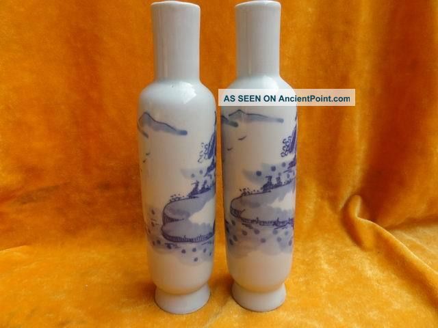 Blue Glaze Landscape Ceramic Porcelain Vases Antique Exquiste Vases photo