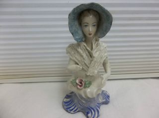 Cordey Larger Bust Figurine Lady Holding Hands Out Blue Bonnet Pink Flowers photo