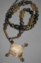 African Tuareg Pendant,  Ancient Fossil Beads,  Brass Tabular,  Gold Wash Necklace Jewelry photo 1