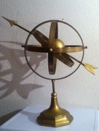 Large Engraved Astro Globe With Revolving Rings Heavy Brass photo