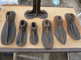Antique/vintage Cast Iron Cobblers Shoe Repair Stand & 6 Shoe Horns photo