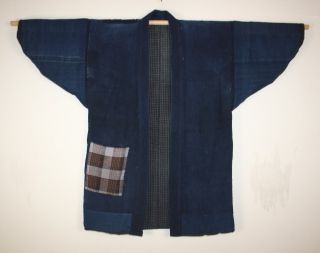 Japanese Antique Indigo Boro Tattered Thick Cotton Work Clothes Noragi Textile photo