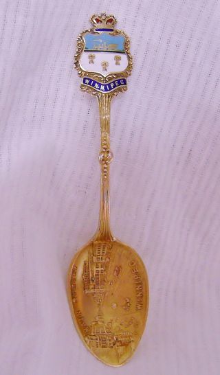 Antique Sterling Silver Enamel Gold Wash Winnipeg Souvenir Spoon Roden Bros photo
