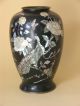 Old Estate Chinese Lacquer Metal Vase Inlaid Shell Mop Flower Ikebana Container Vases photo 3