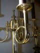 Vtg.  Elegant Unique Pair Solid Brass Trumpets Motifs Candelabras Fixture Chandeliers, Fixtures, Sconces photo 2